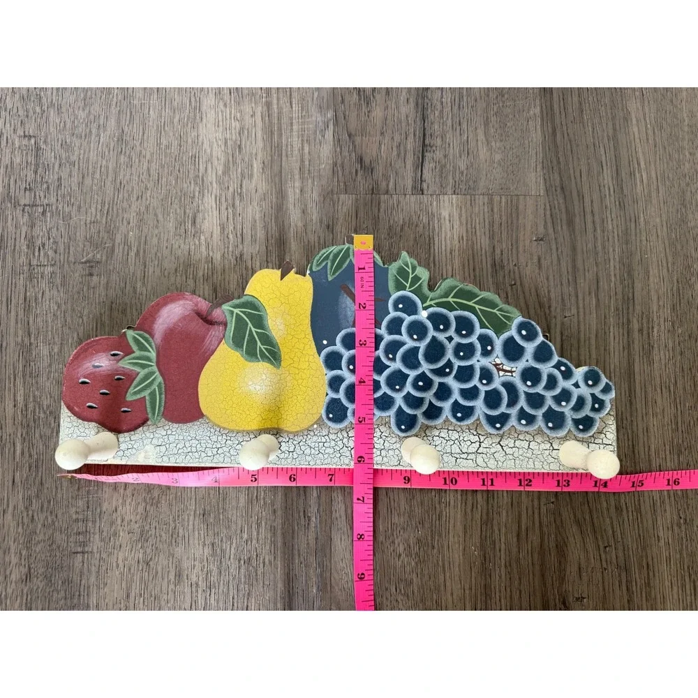 Vintage-Style Hand Painted Fruit Wooden Wall Mug Rack 4 Pegs Crackle Finish